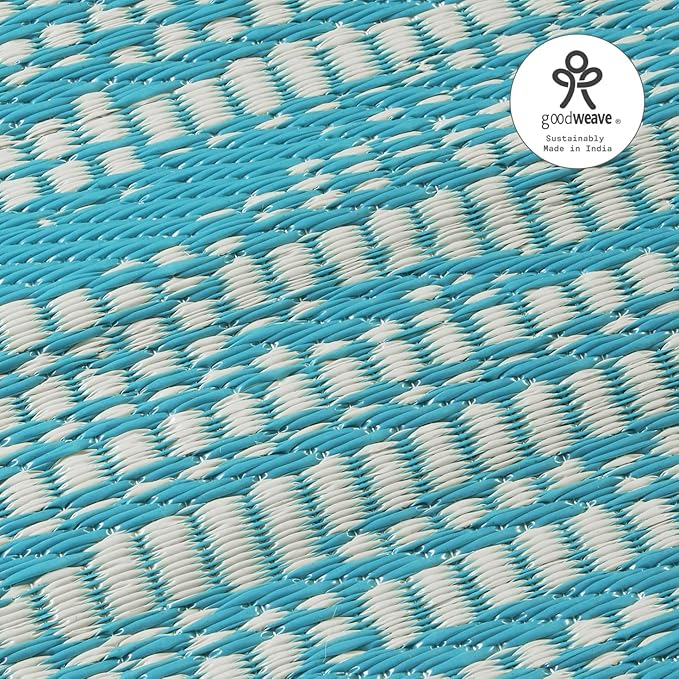 Fab Habitat Outdoor Rug - Waterproof, Fade Resistant, Crease-Free - Premium Recycled Plastic - Distressed Abstract - Porch, Deck, Balcony, Mudroom, Laundry Room, Patio - Brooklyn - Teal - 3 x 5 ft