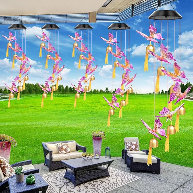 Solar Wind Chimes Outdoor Color Changing Lights, Gift for Women Mom Grandma Sister Best Gifts, Wind Chimes Unique Outdoor Garden Yard Decor (Purple Butterfly Bell)