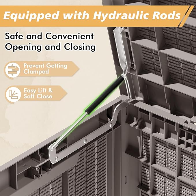 NUNU LAB 101 Gallon Large Waterproof Resin Deck Box, Lockable Outdoor Storage Box with Gas Lift, Patio Cushions, Garden Tools, Pool Supplies, Indoor Outdoor Storage Container, Grey