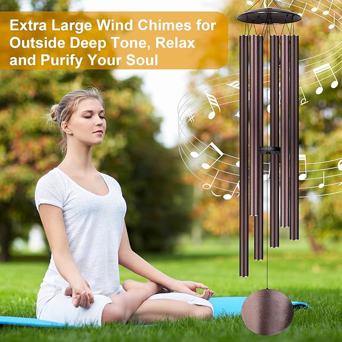 66" Large Wind Chimes for Outside Deep Tone with 6 Heavy ⌀ 1.2" Tubes - Soothing Windchimes Outdoors for Garden Patio Hanging Decor, Memorial Sympathy Gifts for Loss of Loved One (Bronze, 66")