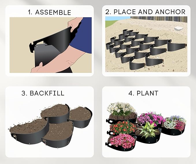 Dirt Locker Erosion Control Hillside Planters, 25-Pack-Brown—DIY-Raised Garden Bed Terracing Kit for Mild Slopes, 10°-24°-Geogrid Water Retention Planting Stabilizer-Retaining Wall Compatible