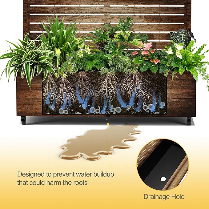 Raised Garden Bed with Trellis and Wheels,73"x47"x16" Metal Raised Garden Bed,Vintage Wood Finish Metal Planter with Climbing Trellis for Vines & Vegetables