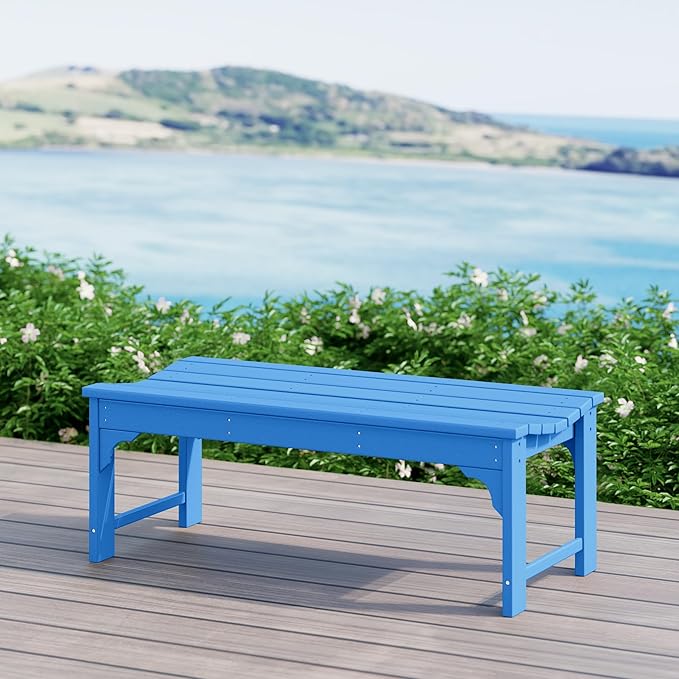 WestinTrends Malibu Outdoor Bench, All Weather Resistant Poly Lumber Backless Patio Garden Bench, Adirondack Curved Bench Seat for Comfort, Pacific Blue