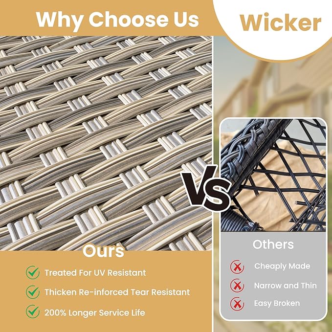 HOOOWOOO Outdoor Sectional Furniture Set with Fire Pit Table,9 Pieces Wicker Patio Conversation Sets,L Shape All Weather Outside Couch Sofa Set with Swivel Chairs Solar Light Table Ottoman,Denim Blue