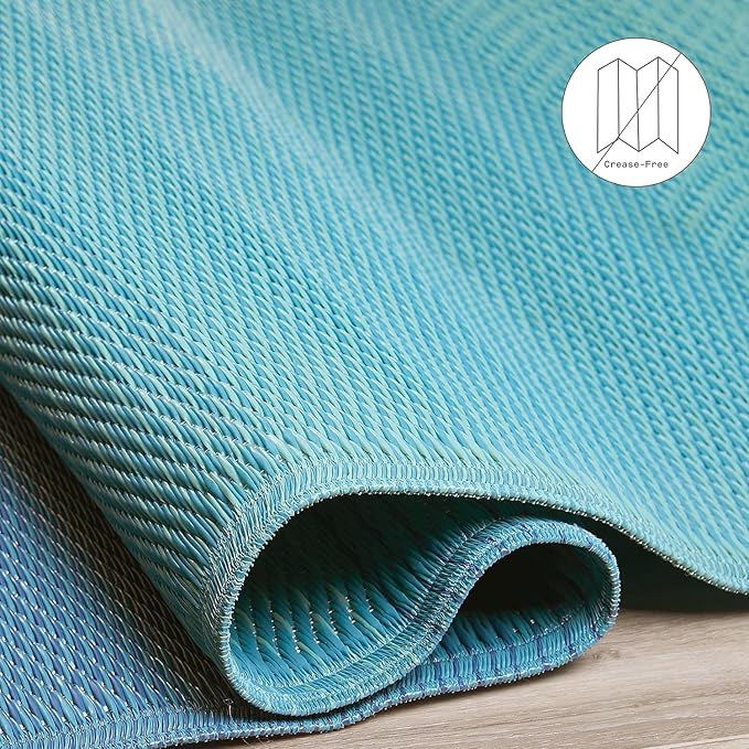 Fab Habitat Outdoor Rug - Waterproof, Fade Resistant, Crease-Free - Premium Recycled Plastic - Ombre - Porch, Deck, Balcony, Mudroom, Laundry Room, Patio - Big Sur - Teal - 3 x 5 ft