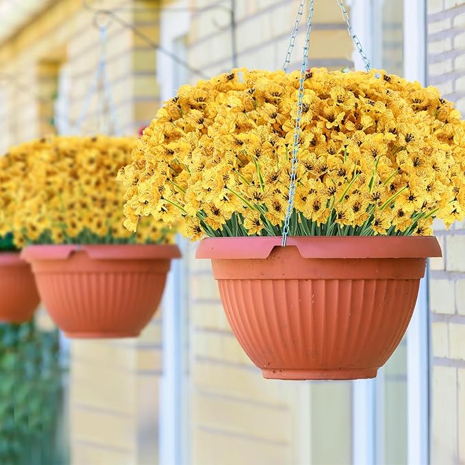 22 Bunches of Outdoor Artificial Flowers, UV Resistant Fake Flowers Artificial Silk Flowers with Plastic Plants for Indoor Outdoor Front Porch Hanging Planter Decoration (22, Yellow)