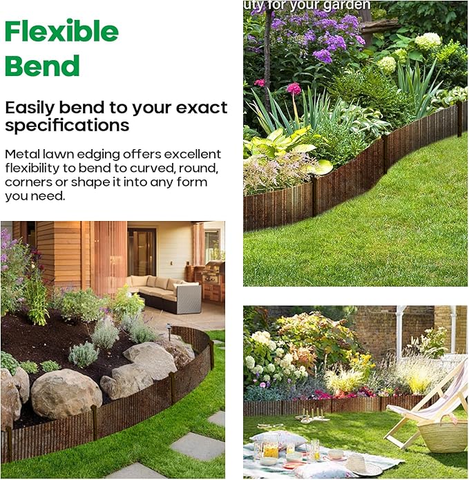 Corrugated Metal Garden Edging, Sturdy Tall Landscape Edging Borders, Perfect DIY for Flower Beds, Lawn and Pathway,Tree Surrounds,Paver Edges (Pre-Rusted, 8"×20FT)