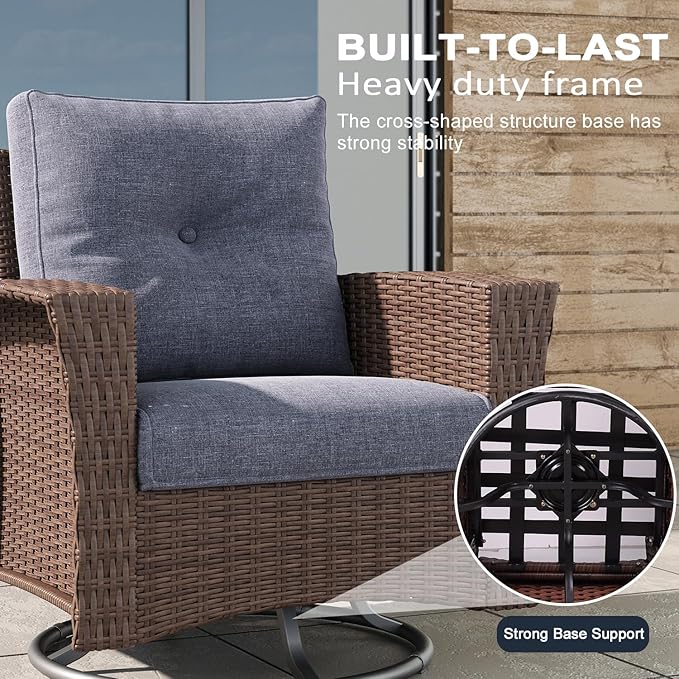 LayinSun 9 Piece Wicker Patio Furniture Set, Classis Outdoor Conversation 360 Degree Swivel Chairs Set with Coffee Table