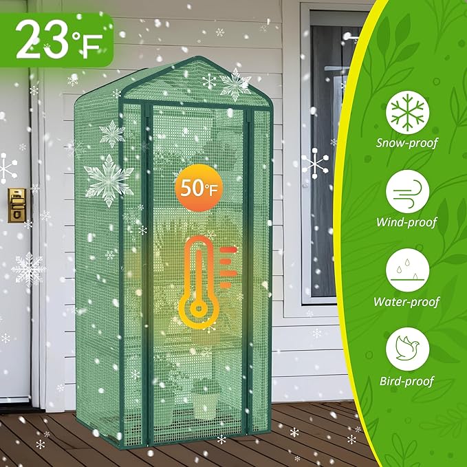 4-Tier Mini Greenhouse Indoor Outdoor with Shelves, Portable Small Green House for Plants with Durable PE Cover & Zipper Door for Seed Starting, Balcony, Patio Garden