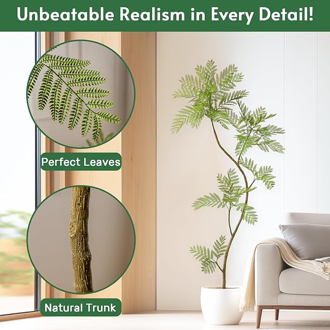 6.6FT Artificial Tree Fake Jacaranda Tree,Faux Tall Tree Lifelike Green Leaves Large Plants Indoor Fake Trees for Home Decor