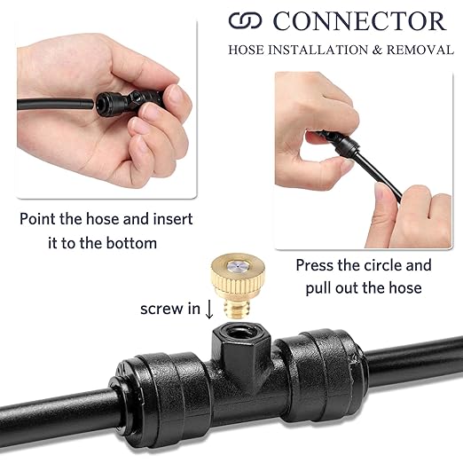 CozyCabin Outdoor Misting Cooling System with Pump - 40ft (12m) Misting Line with Filter + 6 Brass Mist Nozzles (3/4") for Patio Garden Greenhouse Watering Distribution System (6m (20ft))