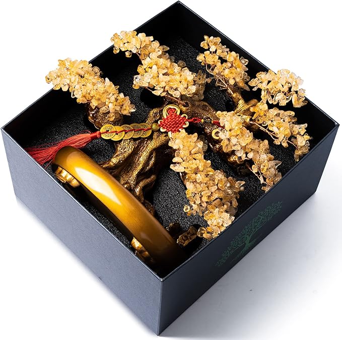 Natural Citrine Gemstone Crystal Bonsai Tree of Life Large Feng Shui Money Chakra Tree for Luck and Wealth Desk Decoration(1,251 Gem Count)