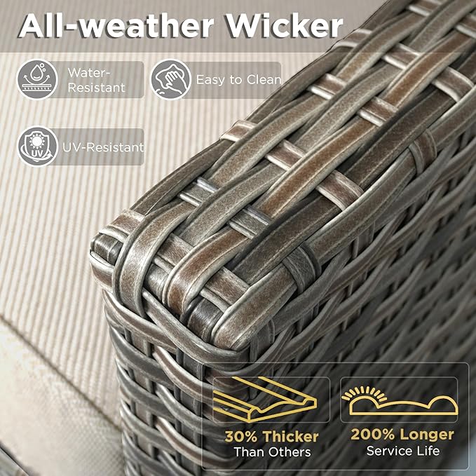 Outdoor Swivel Rocker Patio Chairs-3 Pieces Wicker Swivel Patio Chairs Set of 2 with Matching Side Table, Thick Cushions High Back Outdoor Furniture Set for Deck Porch Balcony(Grey/Beige)