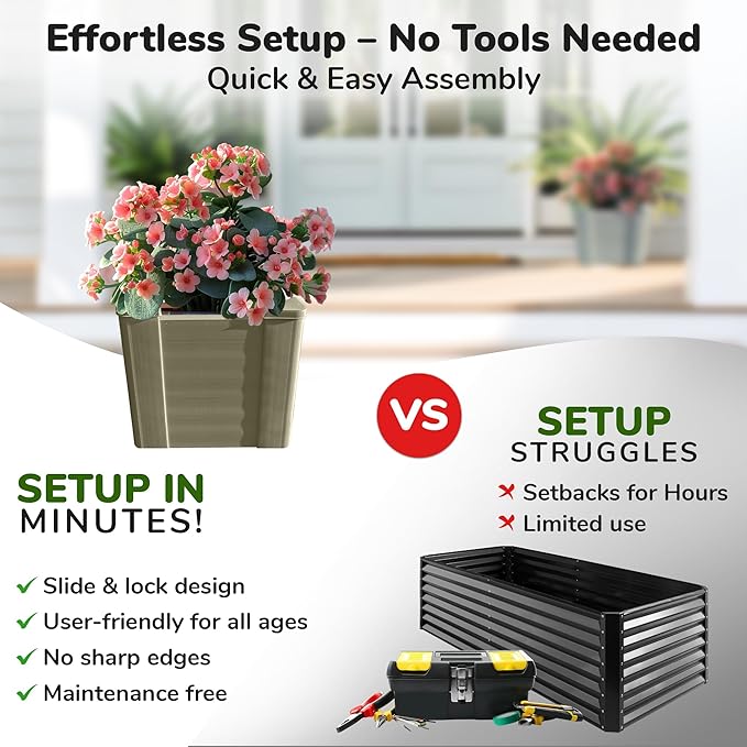 Raised Garden Bed - 1x1 ft Planter Box - Weathered Wood HDPE - No Tools Needed - DIY Kit for Urban Gardening, Flowers, Herbs & Vegetables - Made in The USA - 2 Pack