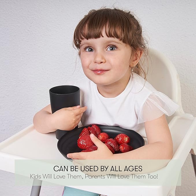 Wheat Straw Dinnerware Sets | Unbreakable Dinnerware Sets | Dishwasher Microwave Safe Dinnerware | Eco Friendly Non Breakable Dinnerware Sets | RV Outdoor Camping (Black, Service for 8 (32 pcs))