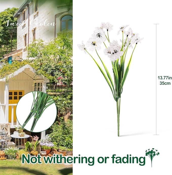 22 Bunches of Outdoor Artificial Flowers, UV Resistant Fake Flowers Artificial Silk Flowers with Plastic Plants for Indoor Outdoor Front Porch Hanging Planter Decoration (22, White)