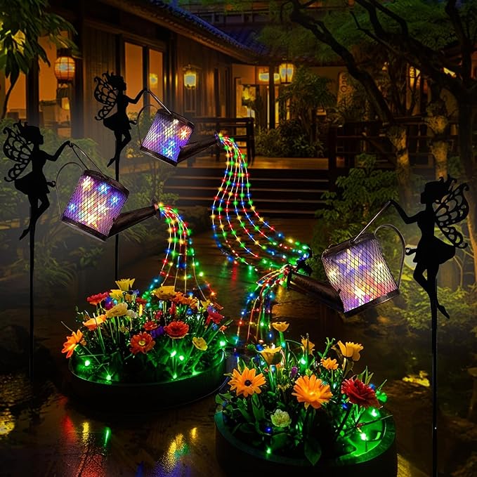 Solar Watering Can Lights Outdoor Decor, Metal Solar Fairy Light IP65 Waterproof, Hanging Garden Backyard Decor Lights Outside Patio Lawn, Gifts for Mom Grandma Women Birthday (Multicolor)