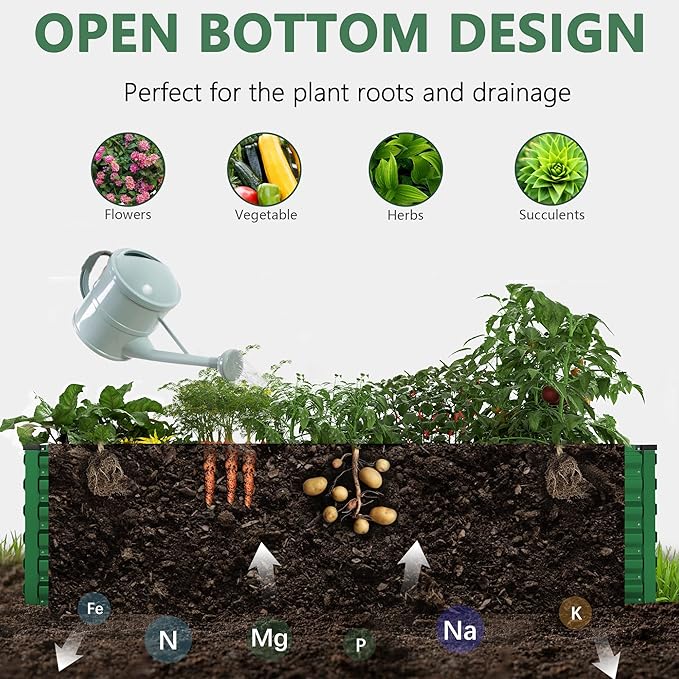 FOOWIN 4pcs 6x3x2ft Galvanized Raised Garden Bed, Planter Raised Garden Boxes Outdoor, Large Metal Raised Beds for Gardening, Garden Bed for Vegetables, Flowers, Herb,269 Gallon Capacity, Green