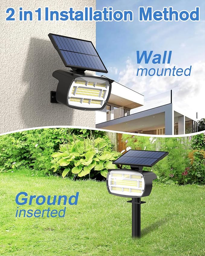 Fabrito Solar Spot Lights Outdoor 136 LEDs, Big Brighter Lighting Solar Lights Outdoor, 2 Pack IP65 Waterproof Landscape Spotlights Auto On/Off for Yard, Garden, Pathway, Plants,Tree (Cool White)