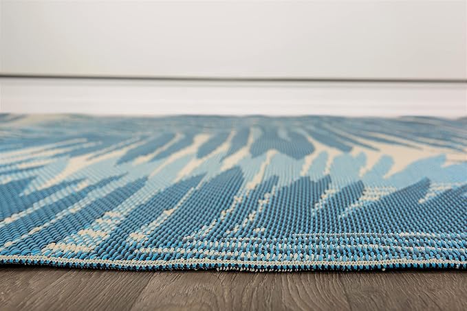 Rugshop Tropical Floral Reversible Crease-Free Waterproof Premium Recycled Plastic Outdoor Rugs for Patio,Backyard,RV,Deck,Picnic,Trailer,Beach,Camping Blue 3' x 5'