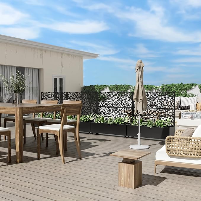 Casaphoria Metal Raised Garden Bed with Trellis and Wheels, 47"x47"x16" Planter Box for Climbing Plants, Vegetables & Vines, Features Drainage Holes and Privacy Screen (Black-Net)