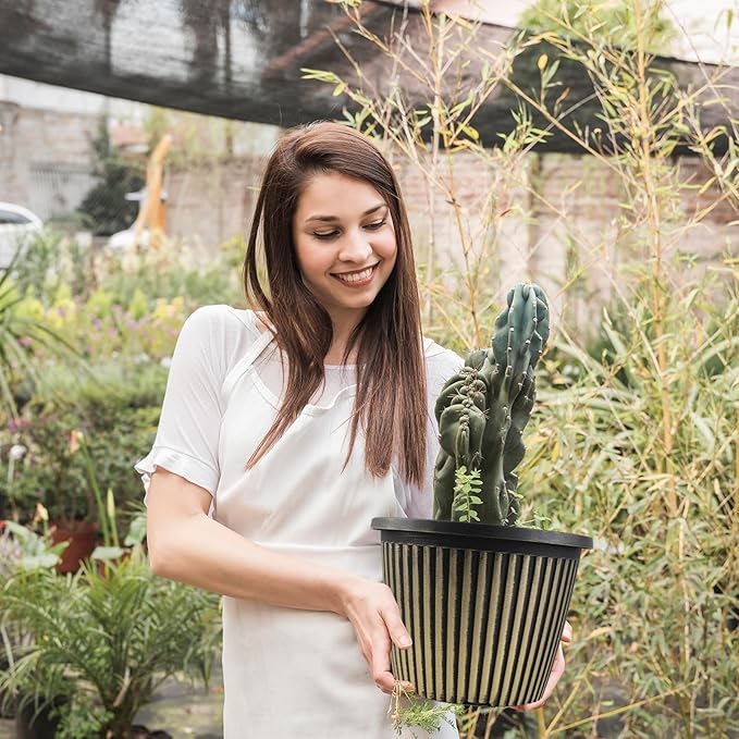 Large-Planter-Indoor-Outdoor Plant Pots, 12 inch 4 Pack Plastic Flower Pots with Saucer and Drainage Holes, Modern Garden Planters for Planting Medium Large Plants， Decorative Resin Garden Pots