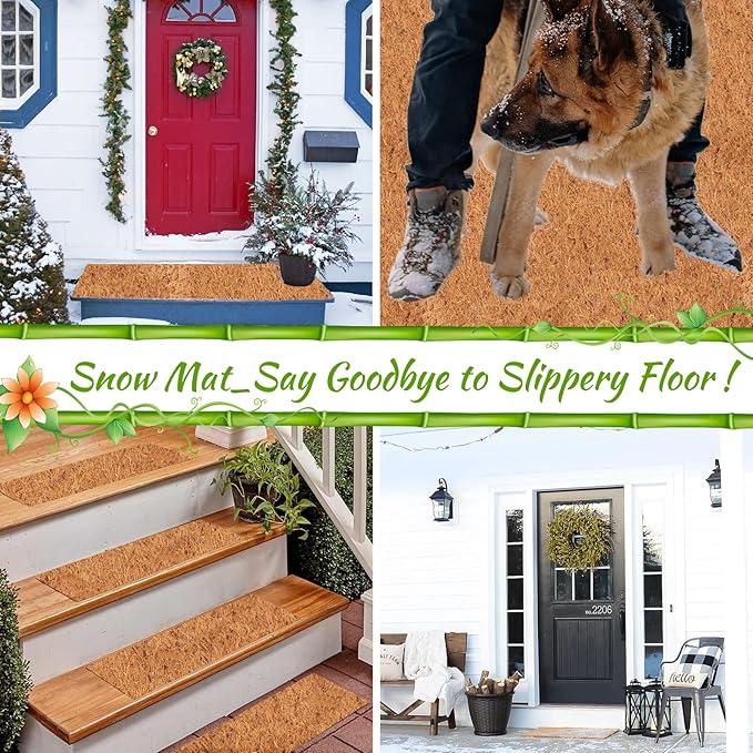 Riare 3 Pack 16 × 80 Inch No-Slip Ice and Snow Carpet Mats- Waterproof Outdoor Coconut Fiber Carpet Anti-Slip Coir Runner for Walkways, Front Door, Stairs, Porch Safe & Stable Walking