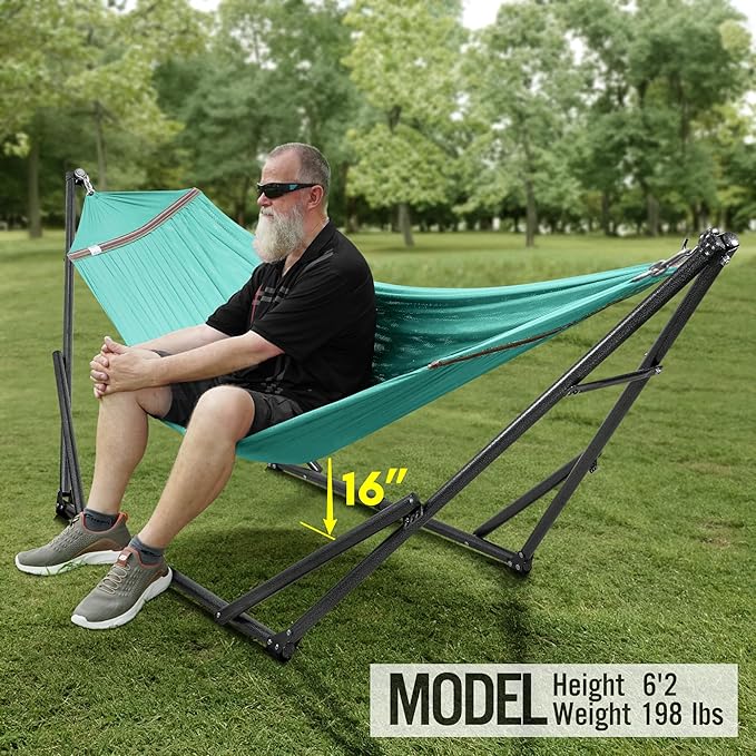 Tranquillo Universal Double Hammock with Stand Included for 2 Persons/Foldable Hammock Stand 600 lbs Capacity Portable Case - Inhouse, Outdoor, Camping, Sky