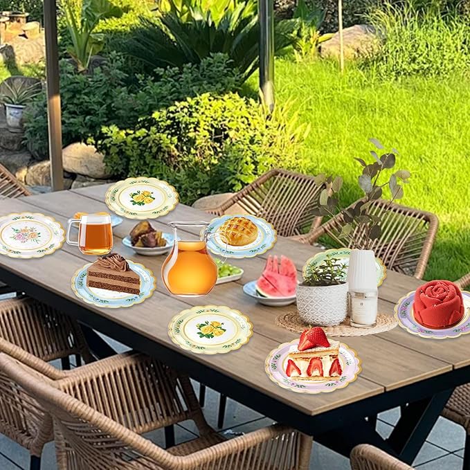 48Pcs Floral Paper Plates, 7 Inch Flower Party Plates Floral Disposable Plates for Tea Party, Birthday Baby Shower Garden Wedding Afternoon Decorations, 6 Styles (48, 7 inch)