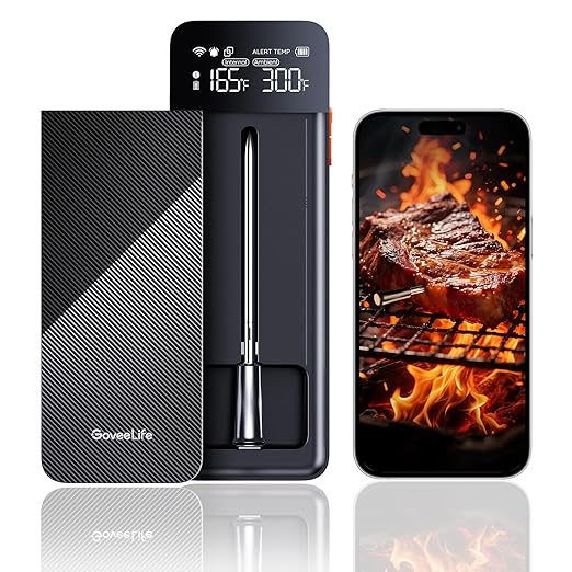 GoveeLife Bluetooth Wireless Meat Thermometer with Digital Standalone LCD Base | WiFi Unlimited Range | ±1.8℉ Accuracy | Food Grade Internal Ambient Sensor Probes for Kitchen, BBQ, Grill, Oven, Smoker