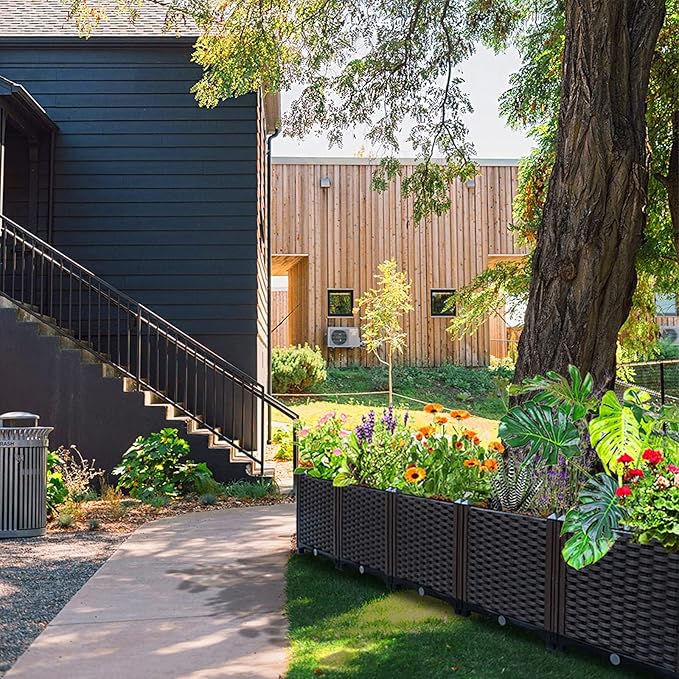 Large Planters for Outdoor Plants Garden Boxes Outdoor Raised Garden Bed Heat and Frost Resistance Planters Garden Box with Drain Outlet for Vegetables/Herbs