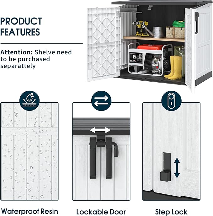 LHBcraft Outdoor Storage Cabinet 36 Cu Ft with Lockable Doors, Portable Horizontal Resin Storage Shed