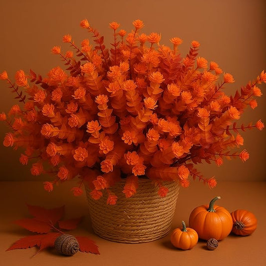 Artificial Flowers for Outdoors, 12 Bundles UV Resistant Realistic Faux Plants for Outside Porch Planter, Spring Summer Home Garden Decoration, Red Orange