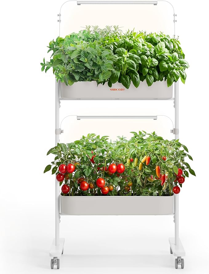 SUNCOZE 2-Tier Hydroponics Growing System Kit with 24 Pods – Full Spectrum Grow Lights, Hydroponic System equipped with smart controller, Indoor Herb Garden Kit for Vegetables, Herbs, Fruits & Flowers