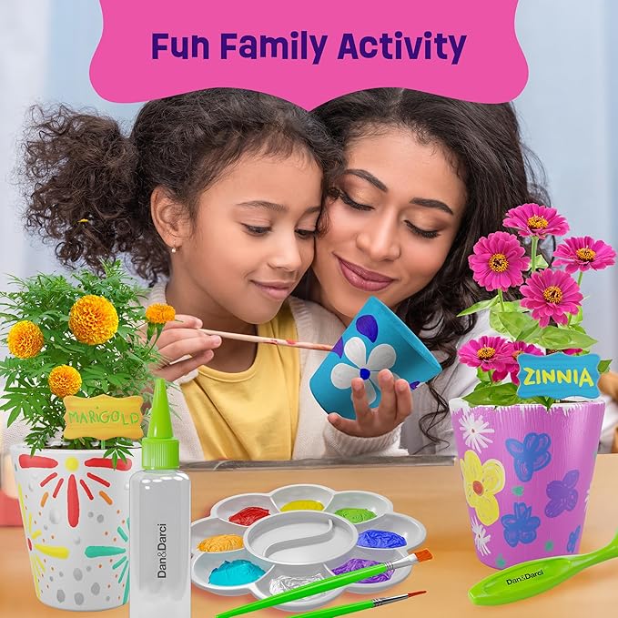 Dan&Darci Paint & Plant Stoneware Flower Gardening Kit - Gifts for Girls & Boys Ages 6-12 - Kids Arts & Crafts Project Birthday Gift, STEM Activity for Age 6, 7, 8, 9, 10, 11 & 12 Year Old Girl (2)