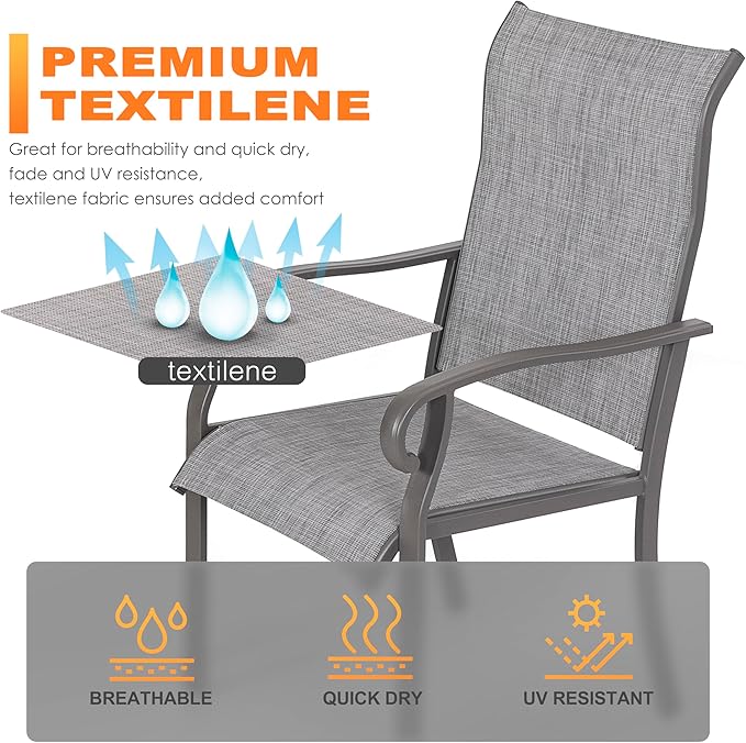 NUU GARDEN Patio Dining Chairs Set of 2, All Weather Textilene Patio Chairs,Powder-Coated Metal Frame Outdoor Patio Bistro Dining Chairs for Lawn Garden Backyard, Light Gray