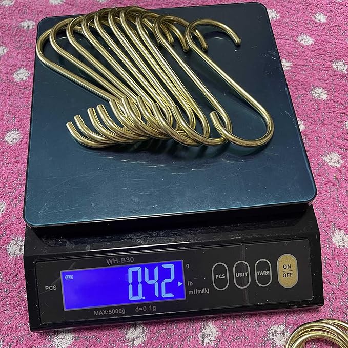 Solid Copper Brass S Hooks Pan Pot Holder Rack Hangers Round-End S Shaped Hooks for Hanging Coffee Mugs Kitchenware Utensils Rail Jeans Pants Clothes Bags