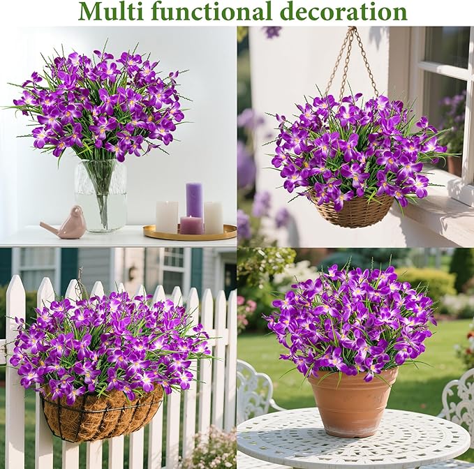 Ouddy Decor 12 Bundles Artificial Flowers for Outdoors Decoration, Fake Freesia Silk Flowers UV Resistant Artificial Plants for Summer Indoor Outside Garden Wedding Farmhouse Porch Home Decor, Fuchsia