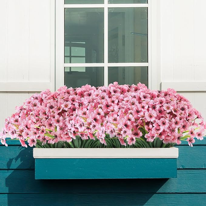 22Bunches of Outdoor Artificial Flowers, UV Resistant Fake Flowers Artificial Silk Flowers with Plastic Plants for Indoor Outdoor Front Porch Hanging Planter Decoration (22 Pink)