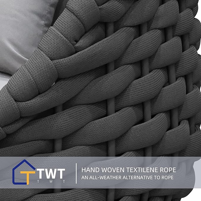 TWT Patio Furniture Sofa Set 4 Pieces Aluminum Outdoor Furniture w/27.8in Coffee Table,Patio Conversation Set with Dark Grey Textilene Rope Grey Cushions for Sunroom Backyard Poolside Indoor