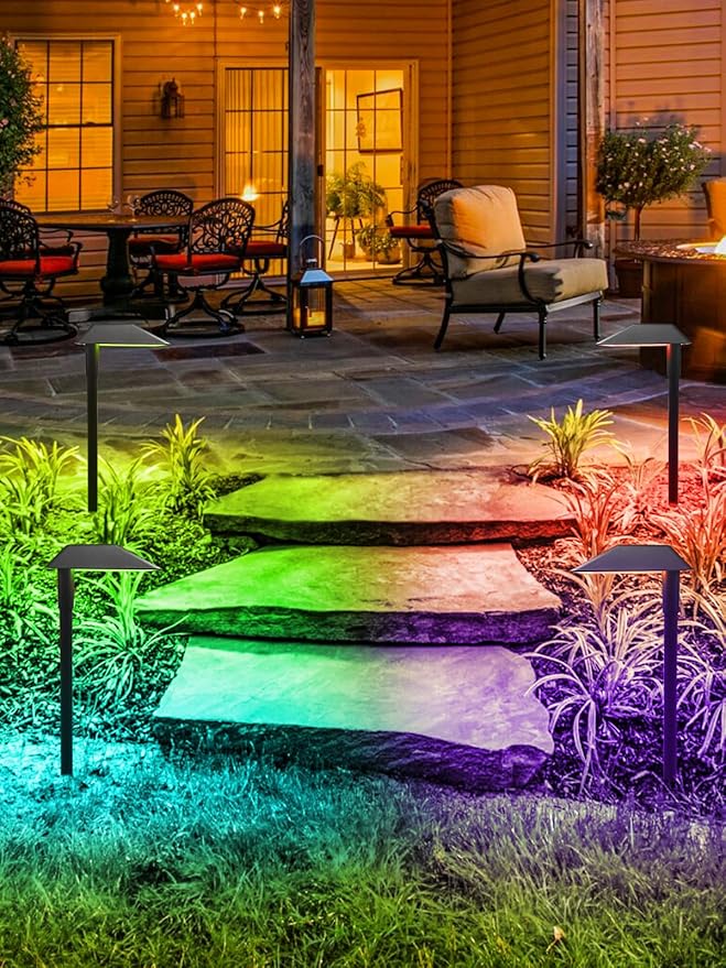 5W RGBW Low Voltage Landscape Lights LED Pathway Lights with Connectors,IP66 Waterproof Color Changing Landscape Lighting 12-24V Landscape Path Light for Walkway Garden Yard Lawn (8Pack)