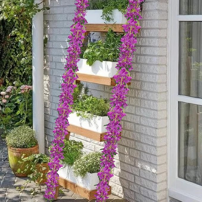 2 Pcs Bougainvillea Artificial Hanging Flowers Plants for Outdoors Purple Fake Silk Bougainvillea Vines Artificial Flowers Garland UV Resistant Faux Flowers for Planter Centerpieces Arch Decor