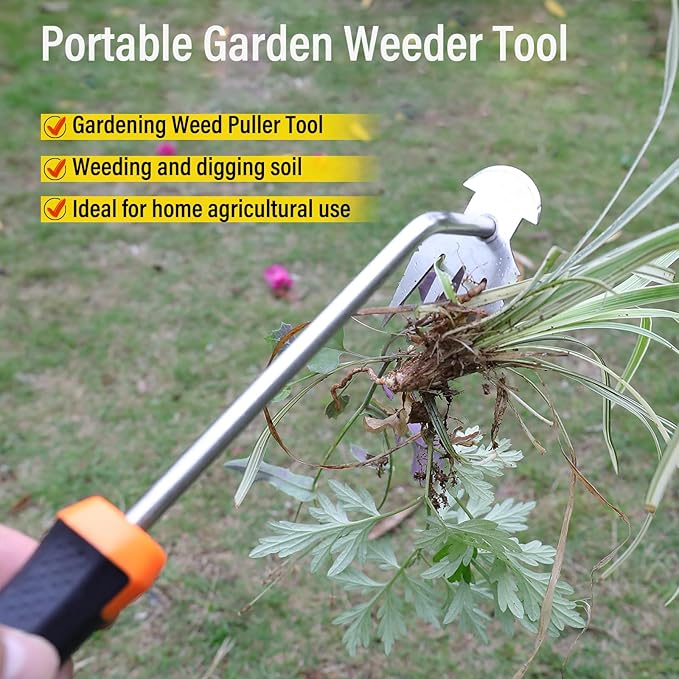 Weed Puller Tool,Portable Garden Weeder Tool,2024 New Gardening Weeding Tools,for Hand Weeder Puller for Vegetable Gardening Backyard Farm Planting & Uprooting Weeding Tool (Rubber Handle)