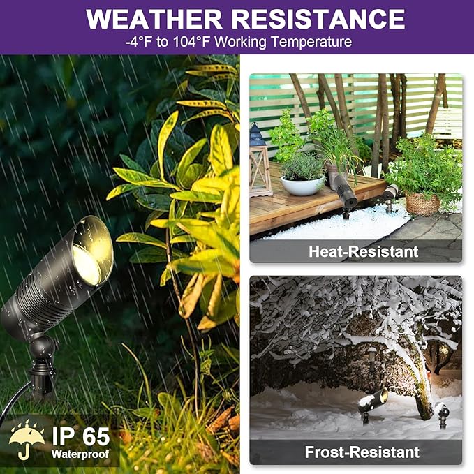 4-Pack Low Voltage Spot Lights, 2700K-5000K Adjustable, 7W, 580LM, IP65 Waterproof, CRI 90+, 12-24V AC/DC, Outdoor Landscape Light for Garden, Yard, Path, Bronze, ETL Listed