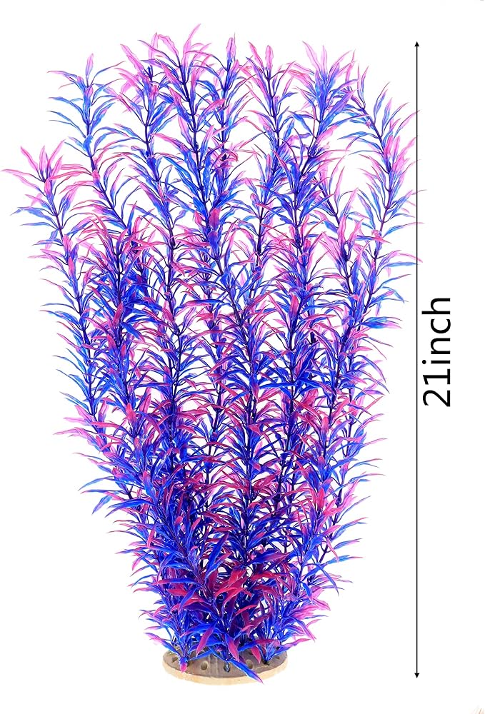ALEGI Aquarium Fish Tank Decoration,Large Artificial Plants for Fish Tank 21 inches Tall,Safe for All Fish, Purple