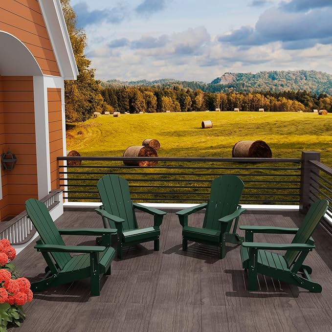 Westin Outdoors Laguna WO Home Furniture Adirondack Chair 4 PC Set Classic Outdoor Patio Folding Chair for Bon Fire Pit Lawn Backyard Beach Plastic Weather-Resistant (Dark Green)