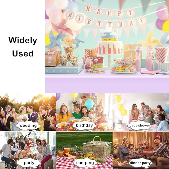 2 Pack Disposable Light Purple Tablecloth, Rectangular Lavender Plastic Table Cloths for Parties Disposable, 54x108 in Waterproof Tablecloth for Birthday Party Baby Shower Picnic Valentines