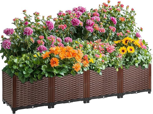Raised Garden Beds Outdoor Self-Watering, Large Garden Planter Box With Drain Outlet, Elevated Rectangular Raised Beds for Gardening Vegetables Flowers Above Ground Garden Planters, 62.9"x15.7"x14.2"