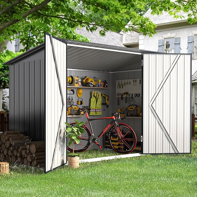 AECOJOY 7x3 Lean to Shed, 3x7 Outdoor Bike Sheds & Outdoor Storage Clearance, Small Lean to Metal Storage Shed, Outdoor Storage Cabinet Weatherproof for Bikes in Dark Grey