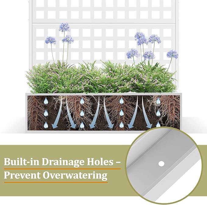 Metal Planter Box with Trellis, Heavy-Duty Raised Garden Bed for Climbing Plants, Drainage Hole, Outdoor Planter Box with Privacy Screen，47''L×16''W×71''H